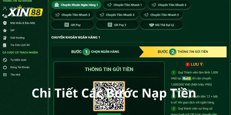 Hướng dẫn chi tiết nạp tiền Xin88